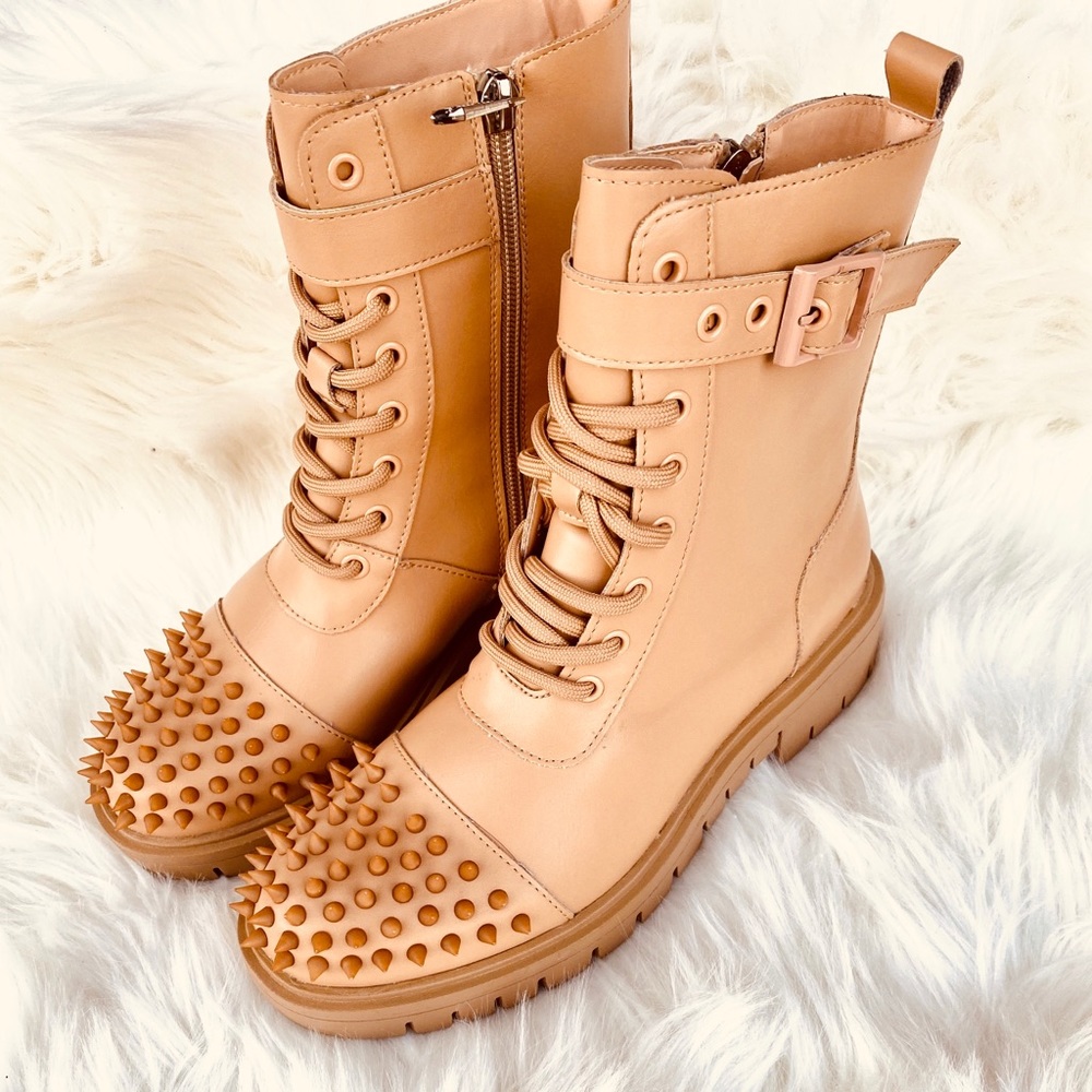 Trendy Nude Spike Combat Boots